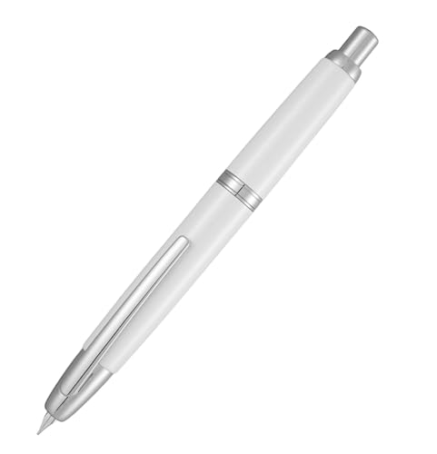 JinHao 10 Press-Füllfederhalter mit Box, einziehbare feine Feder, Metall, perlweiß, Tintenstift mit Tintenkonverter-Set zum Schreiben (Silber-Clip-Version) von atokiss