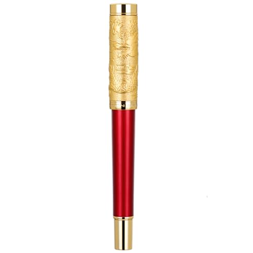 Jinhao Füllfederhalter, Herzschlag, feine Spitze, leuchtend roter und goldener Drache, stereoskopisches Schnitzkappen-Design, mit Geschenketui von atokiss