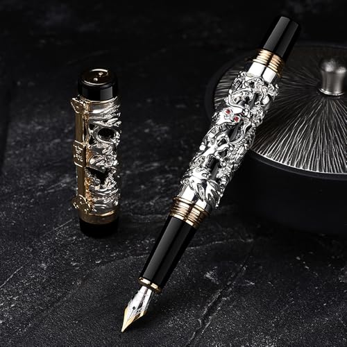 Jinhao Vintage Metall Schnitzerei Drache Phoenix Füllfederhalter F Feder Heavy Calligraphy Ink Pens von atokiss