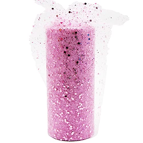 Glitzertüll Pailletten Tüll Stoff 15CM x 25 Yards Tüllband Dekostoff Tüll Rolle für Hochzeit Geburtstag Partyzubehör Bankett Deko Handwerk Rock Schleife Geschenkverpackung Floristik (Rosa) von aufodara