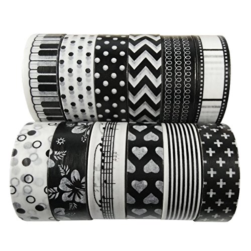 aufodara 12er Washi Tape Set Schwarz Weiß Mustern Klebeband Papier DIY Deko Basteln Scrapbooking von aufodara