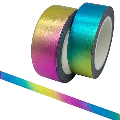 aufodara 2 Rollen 10m x 15mm Washi Tape Set Deko Klebeband Glitter Metallic Goldfarbe DIY Scrapbook Basteln (Regenbogen) von aufodara