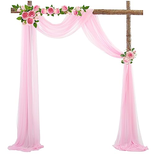 Hochzeit Bogen Sheer Draperie Hintergrund, 600x75cm Voile Vorhang Chiffon Drapierung Stoff, Tüllstoff Vorhänge Arbor Draperie für Hochzeitszeremonie Empfang Party Deckendekor, Rosa, 1 Panel von auons