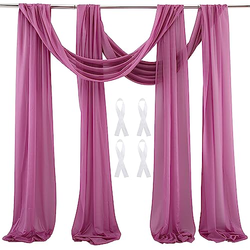 Hochzeit Bogen Sheer Vorhänge Hintergrund, 600x75cm Voile Vorhang Chiffon Drapierung, Tüllstoff Vorhänge Arbor Draperie für Hochzeitszeremonie Empfang Party Deckendekor, Blasse Mauve, 2 Panels von auons