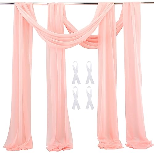 Hochzeit Bogen Sheer Vorhänge Hintergrund, 600x75cm Voile Vorhang Chiffon Drapierung, Tüllstoff Vorhänge Arbor Draperie für Hochzeitszeremonie Empfang Party Deckendekor, Light Peach, 2 Panels von auons