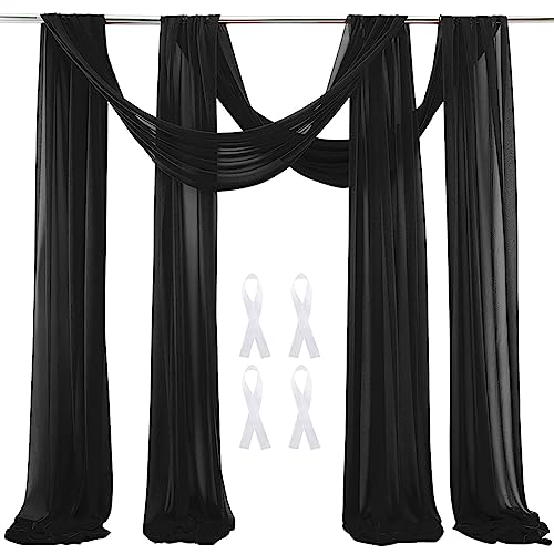 Hochzeit Bogen Sheer Vorhänge Hintergrund, 600x75cm Voile Vorhang Chiffon Drapierung, Tüllstoff Vorhänge Arbor Draperie für Hochzeitszeremonie Empfang Party Deckendekor, Schwarz, 2 Panels von auons