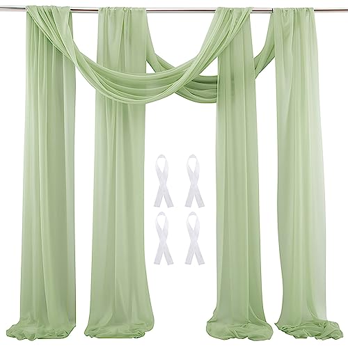 auons Hochzeit Bogen Drapierung Stoff 2 Platten 600x75cm Chiffon Hintergrund Vorhänge Sheer Vorhänge Hintergrund Swag Arbor Drapery Hochzeit Zeremonie Empfang Party Dekorationen, Salbei Grün von auons