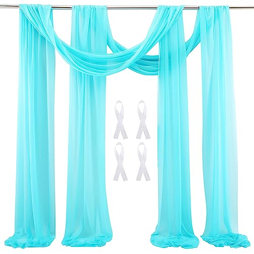 auons Hochzeit Bogen Sheer Vorhänge Hintergrund, 600x75cm Voile Vorhang Chiffon Drapierung, Tüllstoff Vorhänge Arbor Draperie für Hochzeitszeremonie Empfang Party Deckendekor, Himmelblau, 2 Panels von auons