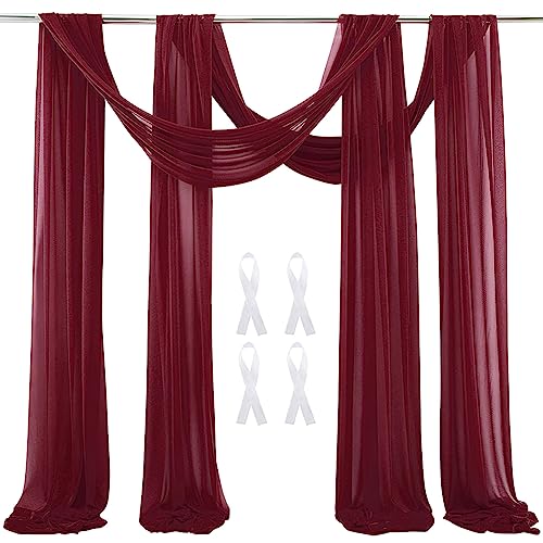 Hochzeit Bogen Sheer Vorhänge Hintergrund, 600x75cm Voile Vorhang Chiffon Drapierung, Tüllstoff Vorhänge Arbor Draperie für Hochzeitszeremonie Empfang Party Deckendekor, Weinrot, 2 Panels von auons