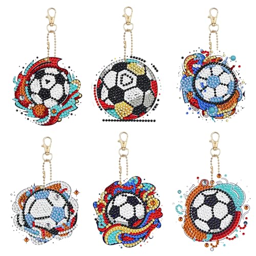 Diamond Painting Schlüsselanhänger, 6 Pcs Fußball Diamant Malerei Schlüsselanhänger 5D DIY Diamond Painting Schlüsselanhänger Crystal Strass Mosaik Diamant Handwerk Anhänger für Damen Herren Tasche von aupawdy