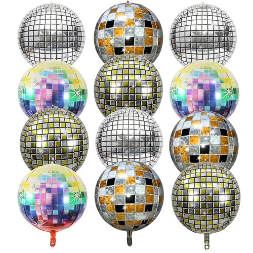 Disco Luftballon, 12 Stück 4D Discogel Deko, 22 Zoll Großer Bunte Discogel Deko Folienballons für 70er 80er Jahre Retro Deko Themenparty, Geburtstagsfeier, Weihnachtsfeier, Abschlussfeier Dekoration von aupawdy