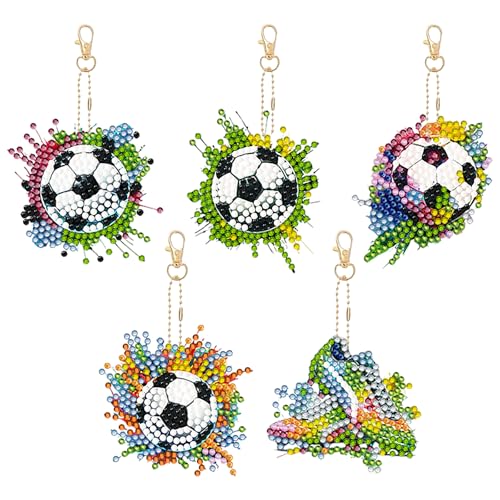 aupawdy 5 Stück Diamond Painting Schlüsselanhänger, Fußball Diamant Malerei Schlüsselanhänger, Schlüsselanhänger Fußball, Diamond Painting set für Kinder Damen Herren Tasche von aupawdy