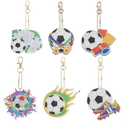 aupawdy 6 Stück Diamond Painting Schlüsselanhänger, Diamond Schlüsselanhänger, Fußball Diamant Malerei Schlüsselanhänger DIY Diamant Malerei Schlüsselbund Football von aupawdy