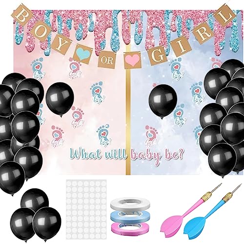 aupawdy Gender Reveal Party Deko Baby Gender Reveal Party Boy or Girl Dart Balloon Board Game Gender Reveal Balloon Boy Or Girl Banner Deko Babyparty Deko Rosa und Marineblau für Baby Shower von aupawdy