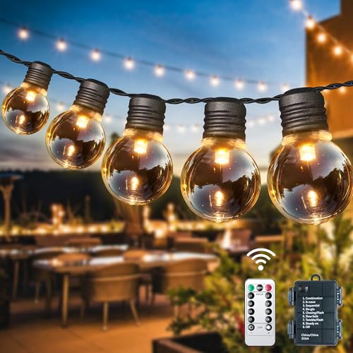 aurogeek Lichterkette Außen Batterie - G30 9m 20 LED Glühbirnen Outdoor Lichterketten Warmweiß mit Fernbedienung Timer Dimmbar Garten Beleuchtung IP64 für Gärten Weihnachten Balkon Bistro Lichter von aurogeek