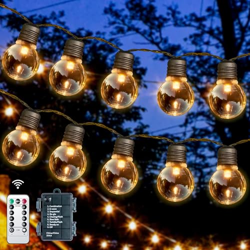 aurogeek Lichterkette Außen Batterie - G30 9m 20 LED Glühbirnen Outdoor Lichterketten Warmweiß mit Fernbedienung Timer Dimmbar Garten Beleuchtung IP64 für Gärten Weihnachten Balkon Bistro Lichter von aurogeek