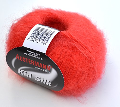 Austermann Kid Silk Farbe 42 koralle - feines Lace Garn, Mohair Lace Wolle zum Lace stricken von austermann