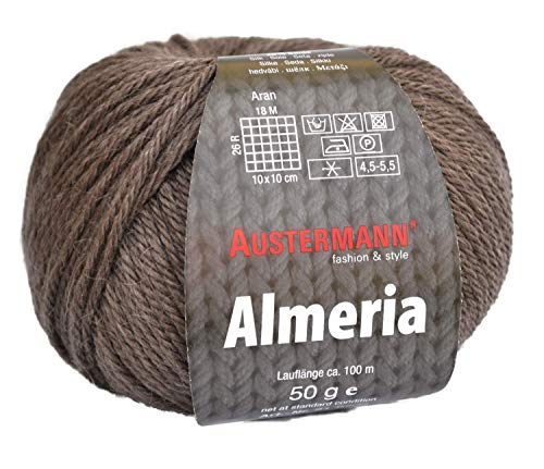 Austermann Wolle mit Seide Almeria Fb. 06 – braun, Wolle mit Seide und Alpaca superfein zum Stricken und Häkeln von austermann