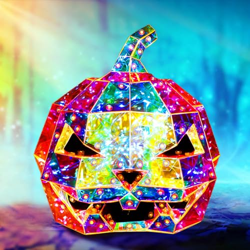 azrian Prismatischer schillernder gruseliger Kürbis, Halloween-Prismatischer Geister-Dekor, prismatischer Kürbis LED-Lichter, schillerndes Kürbislicht, Halloween-Kürbis-Innendekorationen (1 Stück) von azrian