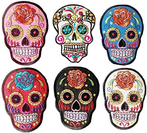 b2see Aufnäher Patches Set für Kleidung Jacken Jeans Frauen Bügelbild Flicken Stoff Patch Kleider Aufnäher Patches Aufbügler zum Aufbügeln Set Skull Aufnäher 6 er Set von b2see