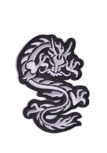 b2see Aufnäher Patches für Jacken Jeans Kleidung Bügelbilder Flicken Stoff Patch Kleider Aufbügler Applikation Patches Aufnäher zum aufbügeln Drachen Silber 8,5 cm von b2see