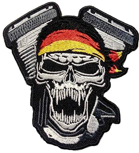 b2see Iron on Bügel Aufnäher Biker Skull Patch Deutschland Flicken Aufbügler Bügelbild Applikation Sticker-Ei Motorrad Deutschland 8,8 x 9 cm von b2see