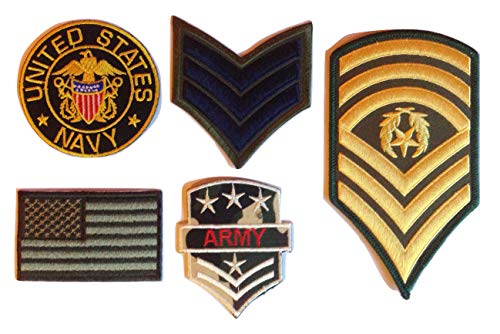 b2see Iron on Bügel USA Miltär Aufnäher Patches Flicken Aufbügler Applikation Set groß zum aufbügeln aufnähen Kleidung Army Navy Seal Sergeant USA 5 Stück (USA 4) von b2see