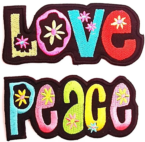 Aufnäher Love + Peace Aufnäher Patches Aufnäher Aufbügler 2 er Set jeweils 10.5 x 5 cm von b2see