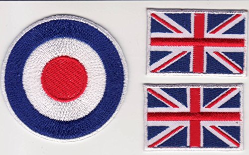 b2see Aufnäher Patches Set für Jacken Kleidung Jeans Aufbügler Applikation Aufnäher zum Aufbügeln 3 er Set MOD 6.2cm Plus-2 Stück Mini Union Jack a 3,6 cm von b2see