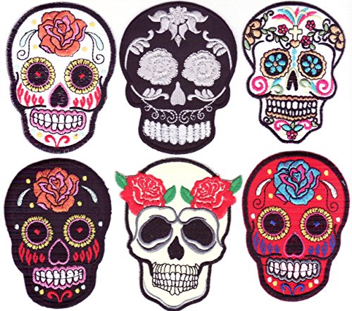 b2see Aufnäher Patches Set für Kleidung Jacken Jeans Frauen Bügelbild Flicken Stoff Patch Kleider Aufnäher Patches Aufbügler zum Aufbügeln Set Skull Aufnäher 6 er Set von b2see