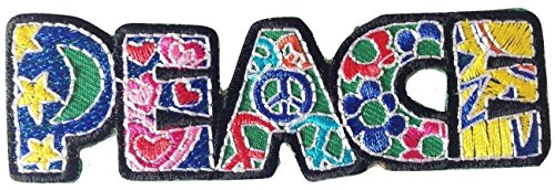 b2see Aufnäher Patches für Jacken Jeans Kleidung Applikationen Bügelbilder Flicken Stoff Patch Kleider Patches Aufnäher zum Aufbügeln Peace 9.5 cm x 3 cm von b2see