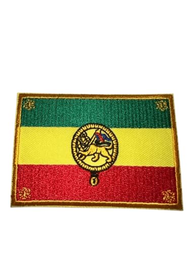 b2see Iron on Bügel Aufnäher Fahne Patches Flicken Aufbügler Bügelbild Applikation Flagge Sticker-Ei Rastafari Äthiopien König Judah 7 x 5 cm von b2see