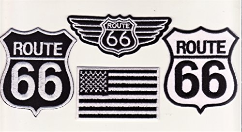 Iron on Bügel USA Miltär Aufnäher Patches Flicken Aufbügler Applikation Kleidung USA Route 66 4 Stück (schwarz weiss) von b2see