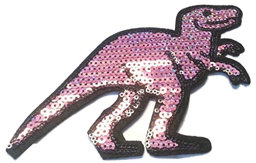 B2SEE Strass Glitzer Dinosaurier Aufnäher groß Patches Applikation Aufnäher mit Pailletten Glitzer für Frauen Kleider zum aufbügeln Gltzer Tyranno - Dino 16 x 10 cm Gross von B2SEE