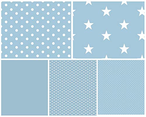 babrause® Stoffpaket Baumwollstoff 5x(50x150cm) Öko Tex zertifiziert - Patchworkstoffe (hellblau) von babrause