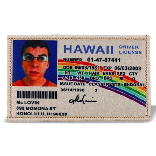 backtime McLovin Superbad ID Bestickter Aufnäher Morale Patch mit Hakenverschluss Rückseite Lustige Applikation Humor Patch Militär für Rucksäcke Westen Helm von backtime