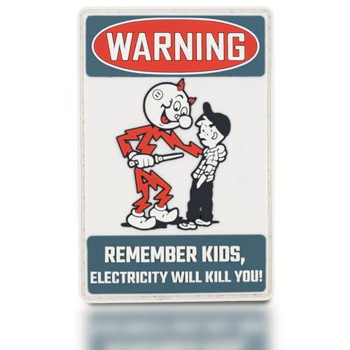 backtime Remember Kids Electricity Will Kill You Morale Patch PVC, Reddy Kilowatt Warning Tactical Patch with Hook & Loop Fastener, Funny 3D Rubber Humor Patch for Backpacks, Bag, Jacket, Vest, Helmet von backtime