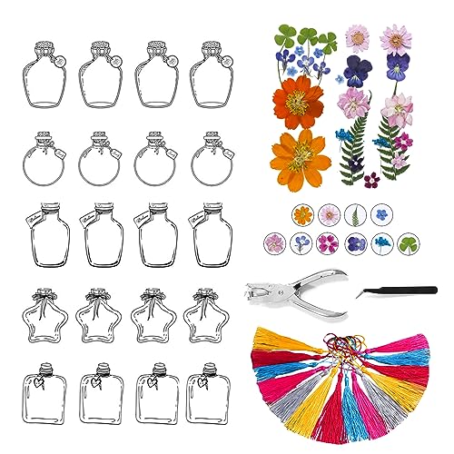 bainuote 20 Stück Lesezeichen Kinder DIY Transparente Lesezeichen mit getrocknete Blumen, Locher, Pinzette und Anhängerzubehör Lesezeichen Personalisiert Trockenblumen Aufkleber-Set - C von bainuote