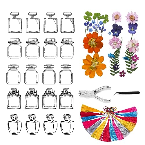 bainuote 20 Stück Lesezeichen Kinder DIY Transparente Lesezeichen mit getrocknete Blumen, Locher, Pinzette und Anhängerzubehör Personalisiert Trockenblumen Aufkleber-Set - B von bainuote