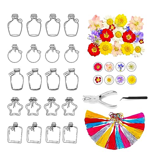 bainuote 20 Stück Lesezeichen Kinder DIY Transparente Lesezeichen mit getrocknete Blumen, Locher, Pinzette und Anhängerzubehör Personalisiert Trockenblumen Aufkleber-Set - D von bainuote