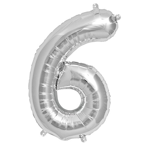 ballonfritz® Ballon Zahl 6 in Silber - XXL 40"/102cm - Folienballons für Luft oder Helium als Geburtstag, Jubiläum, Hochzeit oder Abschluss Geschenk, Party Dekoration oder Überraschung von ballonfritz