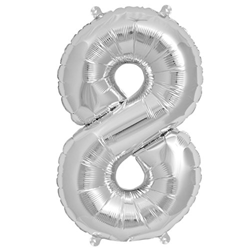 ballonfritz® Ballon Zahl 8 in Silber - XXL 40"/102cm - Folienballons für Luft oder Helium als Geburtstag, Jubiläum, Hochzeit oder Abschluss Geschenk, Party Dekoration oder Überraschung von ballonfritz