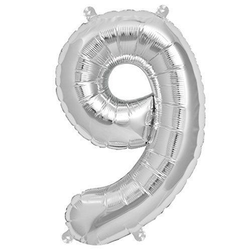 ballonfritz® Ballon Zahl 9 in Silber - XXL 40"/102cm - Folienballons für Luft oder Helium als Geburtstag, Jubiläum, Hochzeit oder Abschluss Geschenk, Party Dekoration oder Überraschung von ballonfritz