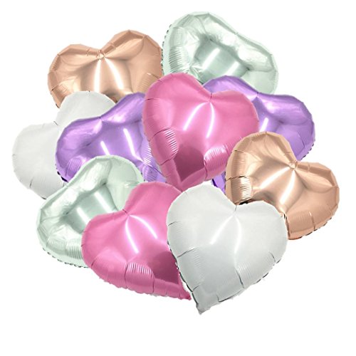 ballonfritz® Herzballons Set in Rosegold/Violett (Flieder) / Rosa/Silber/Weiß 10-tlg. - XXL 18" Folienballon-Set als Hochzeit Deko, Geschenk oder Liebes-Überraschung zum Valentinstag von ballonfritz