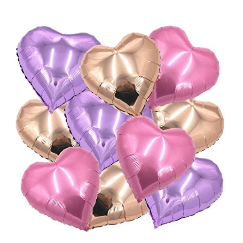 ballonfritz® Herzballons Set in Rosegold/Violett (Flieder) / Rosa 10-tlg. - XXL 18" Folienballon-Set als Hochzeit Deko, Geschenk oder Liebes-Überraschung zum Valentinstag von ballonfritz