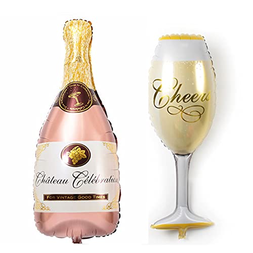 ballonfritz® Luftballon-Set Champagner Sekt Flasche und Glas - XXL Folienballon in Rose als Hochzeit Deko, Begrüßung, Party Geschenk oder Sektempfang-Überraschung von ballonfritz