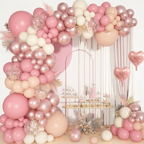 Luftballon Girlande Rosa, 117 Stück Retro Rosa Beige Weiß Ballon Girlande, Luftballons Dekorationen Staubig Rosa Champagner Gold für Geburtstag, Boho Hochzeit, Baby Party, Henne Party, Engagement von balloon garland