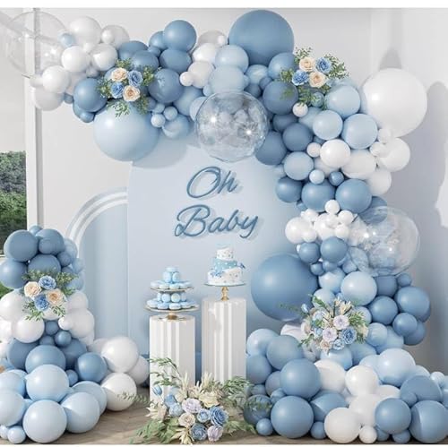 Luftballon Girlande Blau, 108 Stück Staubig Blau Luftballon Girlande mit Luftballons Blau und Weiß, Bläulich Party Deko Für Babyparty, Baby Shower, Gender Reveal, Geburtstag, Hochzeit, Jubiläum von balloon garland