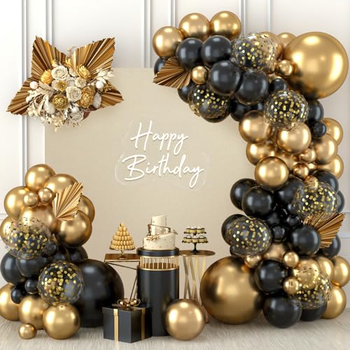 Luftballon Girlande Schwarz Gold, 110 PCS Schwarze Gold Luftballons mit Gold Konfetti Ballons, Ballon Girlande für Geburtstagsdeko, Abschlussfeier, Jubiläum, Ruhestand, Baby Shower, Hochzeit von balloon garland