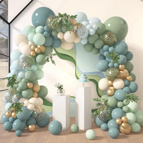 Salbeigrün Blau Luftballons Girlande Kit, 104Stück Staubig Blau Grün Luftballon Girlande Set Mit Weißer Sand Gold Metallic Luftballon für Geburtstagsparty, Abschlussfeier, Brautparty, Hochzeit Deko Salbeigrün Blau Luftballons Girlande Kit, 104Stück Staubig Blau Grün Luftballon Girlande Set Mit Weißer Sand Gold Metallic Luftballon für Geburtstagsparty, Abschlussfeier, Brautparty, Hochzeit Deko von balloon garland